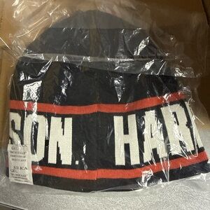 Harley Davidson Black Beanie with Bold White Text and Red Stripe